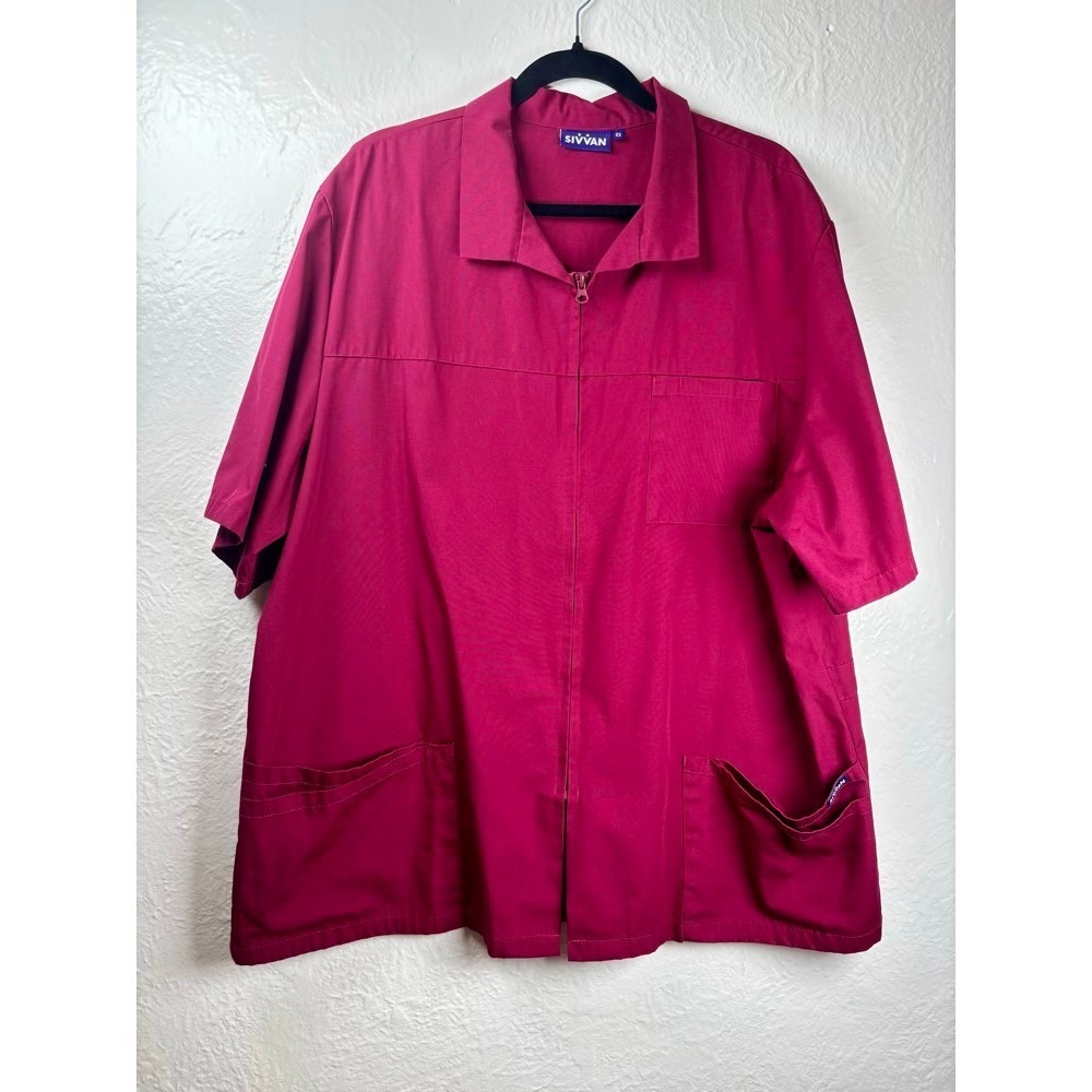 Sivvan Scrub Jacket Women 2X‎ Burgundy Zip Front Short Sleeve Healthcare Nurse